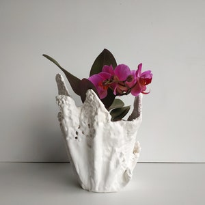 Modern ceramic vase. Unique orchid pot. Handmade white planter. image 3