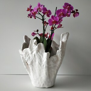 Very large modern white vase. Scandinavian vase. Handmade orchid pot.