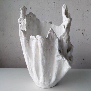 Large Scandinavian vase. Handmade white indoor planter. Modern tall orchid pot.