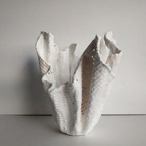 Large white orchid  pot. Tall handmade white planter. Scandinavian abstract vase.