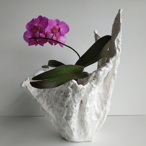 Scandinavian unique orchid pot. Very large white vase. Tall handmade planter.