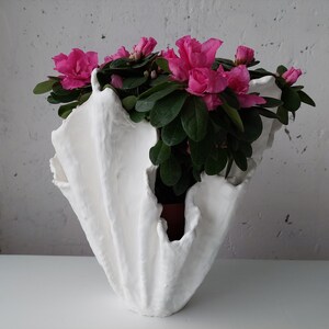 Large white orchid pot. Tall handmade white planter. Scandinavian abstract vase.