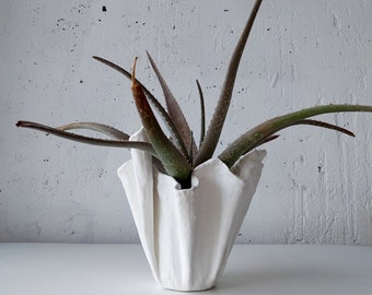 Handmade aloe vera pot. Unico ceramic plant pot. Scandinavian white vase.