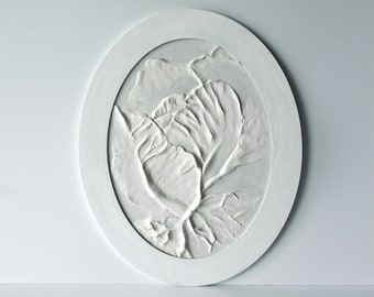 Modern botanical bas relief. 3d wall panels. White ceramic wall sculpture.