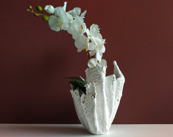 Handmade large white vase. White large orchid pot. Gifts for mom.