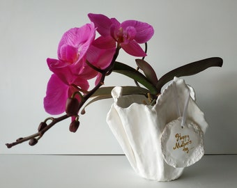 Personalized orchid planter. Modern white vase. Mom orchid planter.