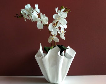 Handmade large white vase. Flower growers gift. White large orchid pot.