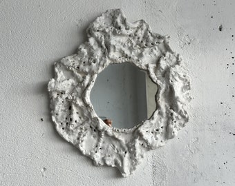 Artistic decorative mirror. Unique hand crafted mirror. White gypsum lace mirror.