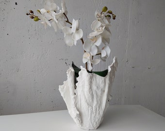 Scandinavian large indoor planter. Handmade white vase. Unique orchid planter pot.