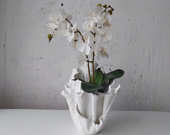 Large orchid planter. Handmade indoor planter. Scandinavian white vase.