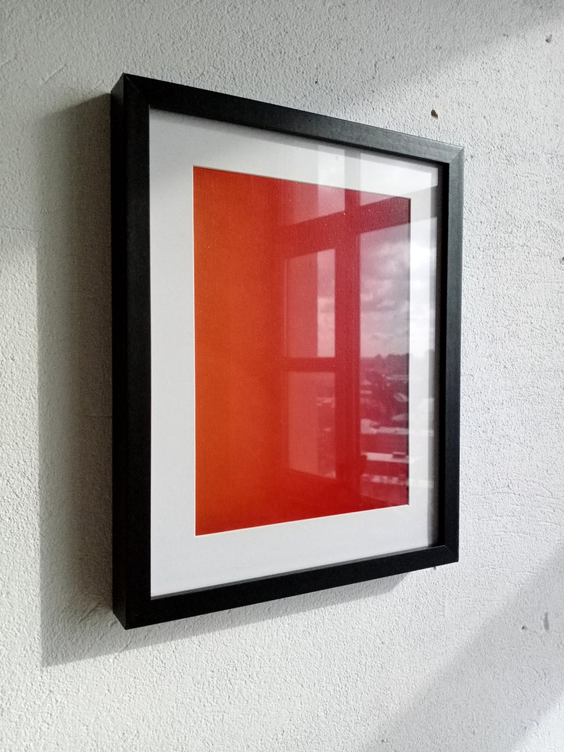 Black framed artwork. Original abstract oil painting. Orange Etsy