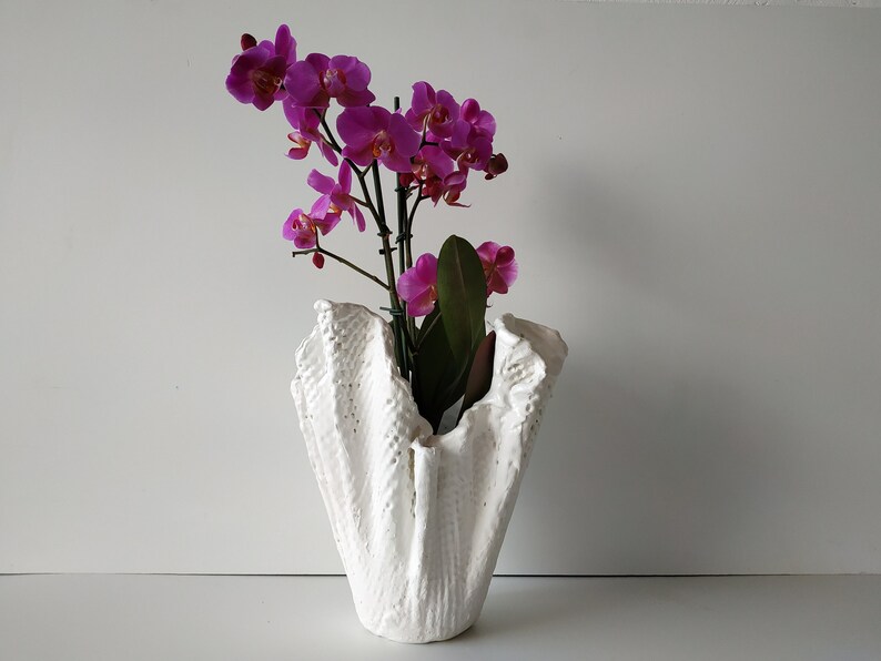 Large modern sculptural planter. Scandinavian tall vase. Large white orchid planter pot. image 9