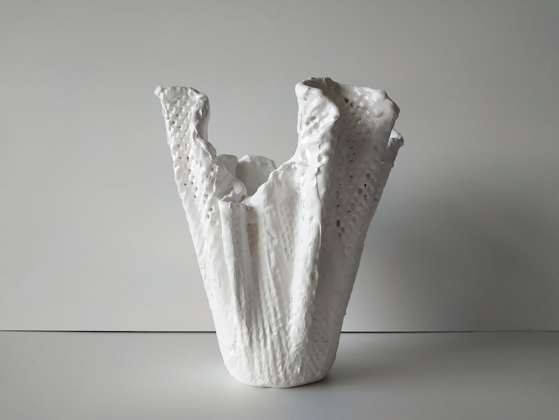 Large modern sculptural planter. Scandinavian tall vase. Large white orchid planter pot. image 3