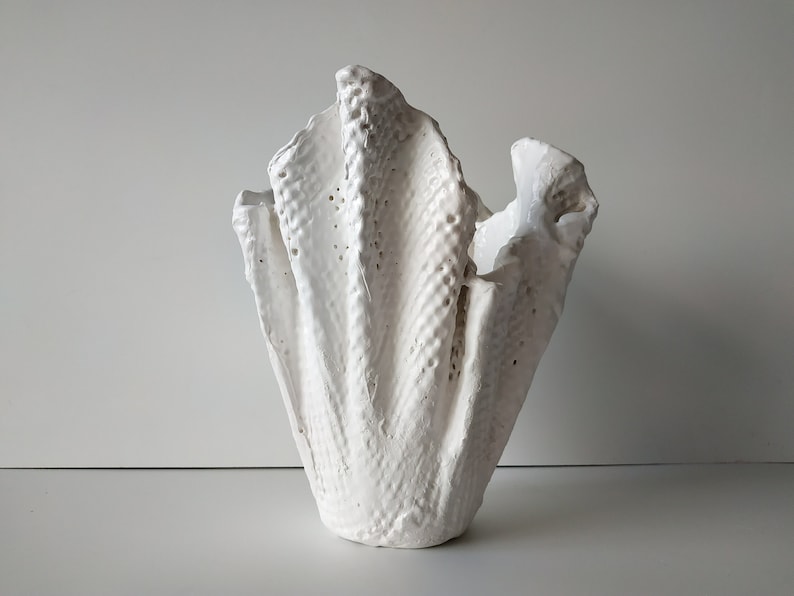 Large modern sculptural planter. Scandinavian tall vase. Large white orchid planter pot. image 2