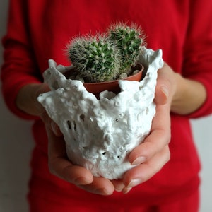 Set of two succulent planter. Handmade white plant pot. Small cactus planter pots. image 2