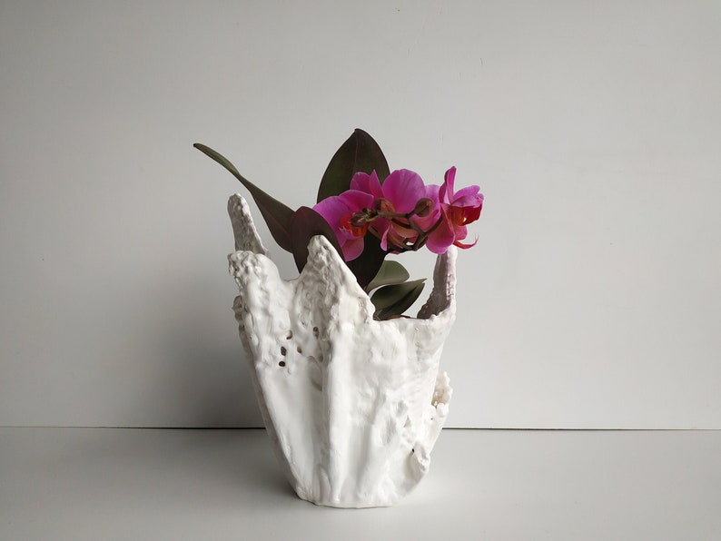 Modern ceramic vase. Unique orchid pot. Handmade white planter. image 3