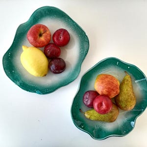 Handmade Green Ceramic Bowl Set: Rustic Coastal Decor