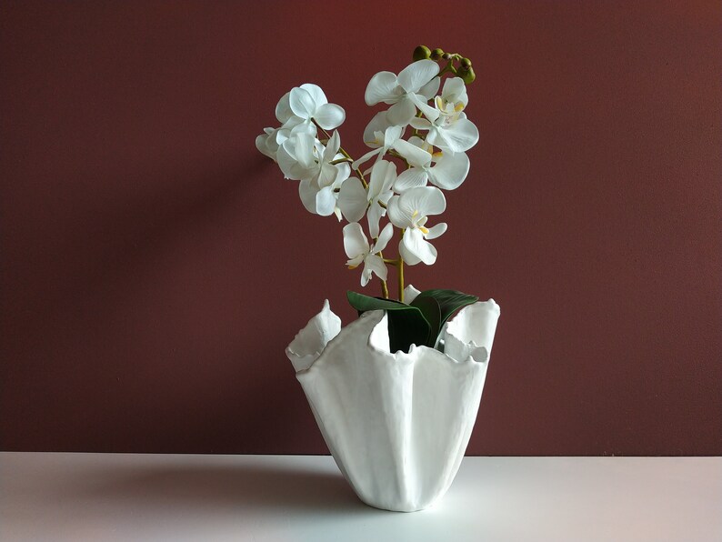 Handmade Large White Vase. Flower Growers Gift. White Large Orchid Pot