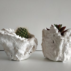 Set of two succulent planter. Handmade white plant pot. Small cactus planter pots. image 3