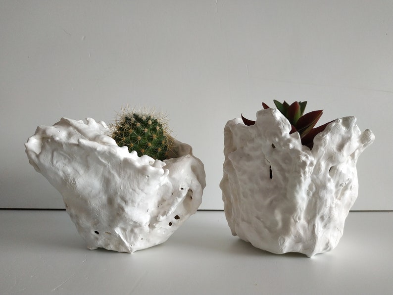 Set of two succulent planter. Handmade white plant pot. Small cactus planter pots. image 3
