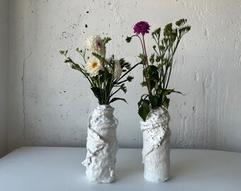 Wedding flower vases. Set of two handmade white vases. Unique exclusive design flower vases.