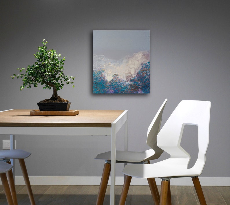 Modern living room picture. Large blue abstract wall art. Landscape oil canvas painting. image 2