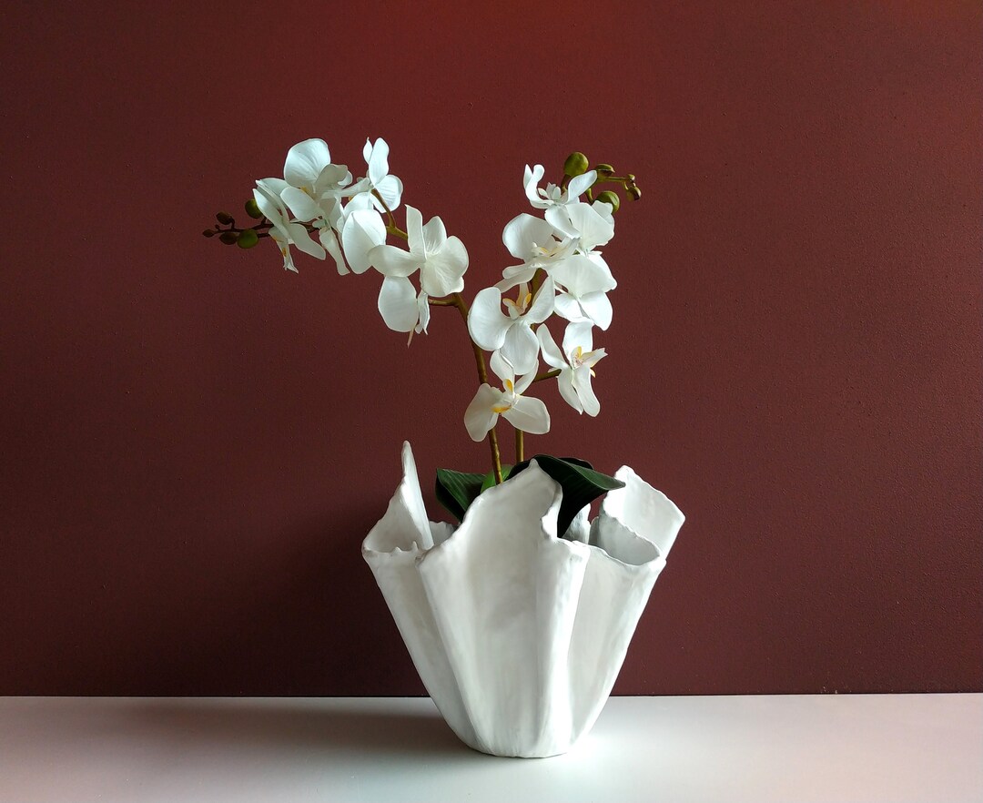 Handmade Large White Vase. Flower Growers Gift. White Large Orchid Pot
