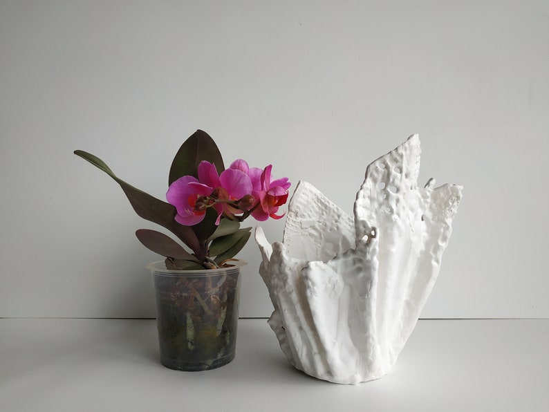 Modern ceramic vase. Unique orchid pot. Handmade white planter. image 9