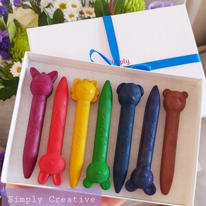 Chunky Animal Crayons- Colouring- Party Favours- Gifts For Kids- Novelty Crayon Shapes Box of 7