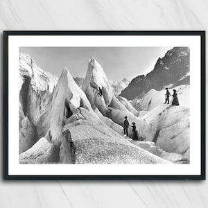Famille d'alpinistes, Alpes, France, Photographie noir et blanc, Art mural, Photo vintage, Montagne, Ski, Tirage argentique Mat Gelatin image 1