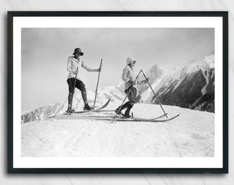 Chamonix, Alpes, France, photographie en noir et blanc, art mural, photo vintage, montagne, ski, escalade. Tirage gélatino-argentique mat