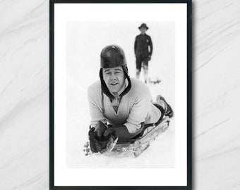 Luge,Alpes, France, Black And White Photography, Wall Art, Vintage Photo, Mountain, Climbing. Gelatin silver print