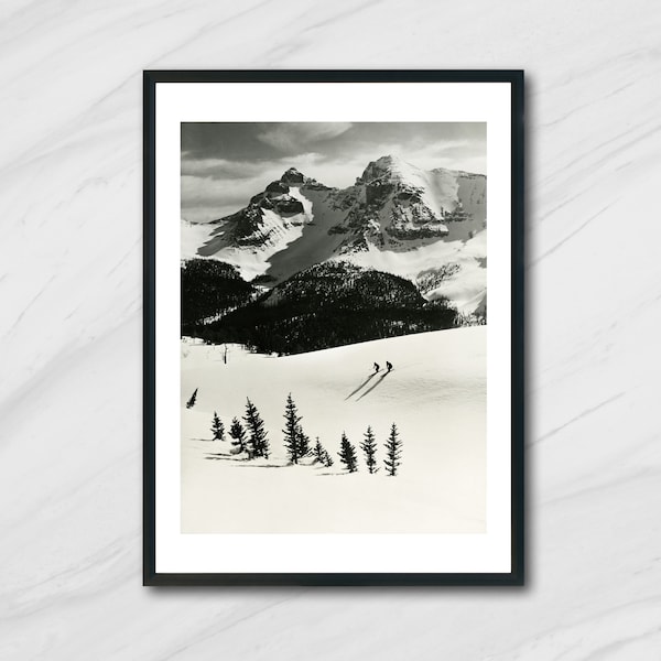 Descente Ski, Alpes, France, Black And White Photography, Wall Art, Vintage Photo, Mountain, Skiing, Climbing. Mat Gelatin silver print