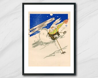 Chute d’un lapin au ski - Réédition d’une affiche vintage