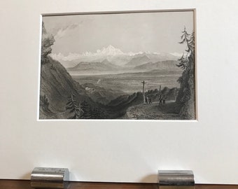 Drawing Le Mont-Blanc Steel Engraving circa 1840 William Henry Bartlett France