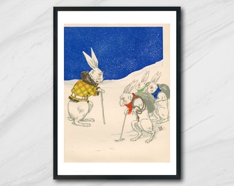 Les lapins au ski - Réédition d’une affiche vintage