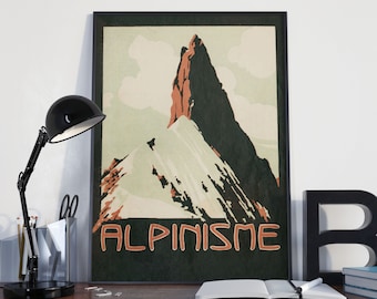 Affiche « Alpinisme » désignée par H. Camere pour le Club Alpin France - Réédition d’une affiche vintage