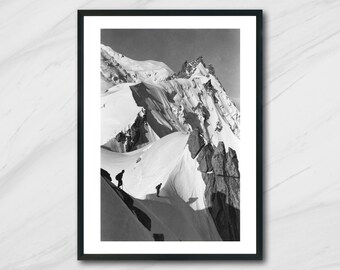 Vintage Black & White Photography Of 2 Climbers Top Of The Mountain Mat Gelatin silver print