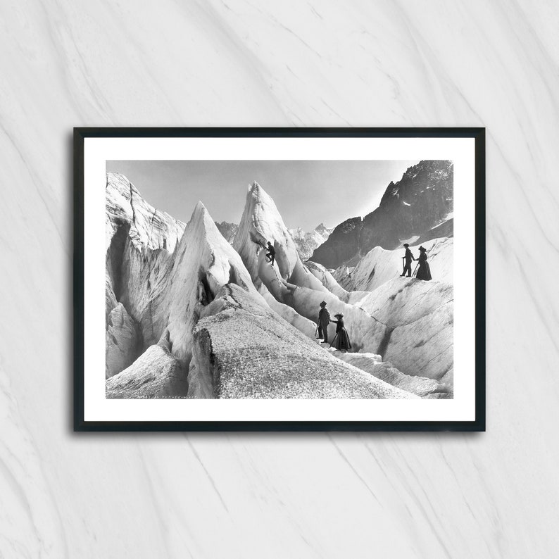 Famille d'alpinistes, Alpes, France, Photographie noir et blanc, Art mural, Photo vintage, Montagne, Ski, Tirage argentique Mat Gelatin image 1