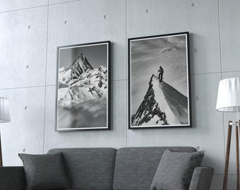 LE SKIEUR, France, Black And White Photography, Wall Art, Mountain, Skiing, Climbing.