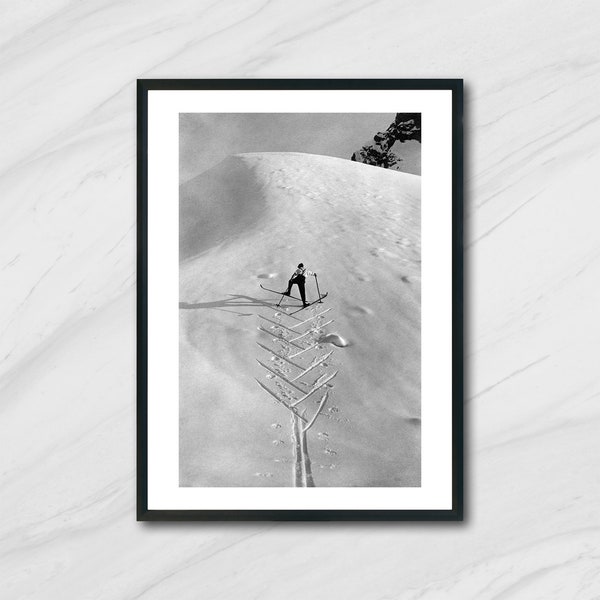 Escalade à ski, Grimpeurs Alpes France, Photographie noir et blanc, Art mural, photo vintage, Montagne, Escalade. Tirage à la gélatine argentique