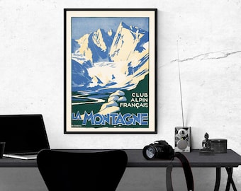 Affiche « La Montagne » désignée par H. Camere pour le Club Alpin France - Réédition d’une affiche vintage