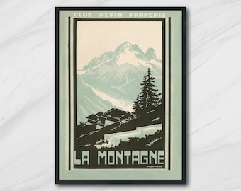 Affiche « La Montagne » désignée par H. Camere pour le Club Alpin France - Réédition d’une affiche vintage