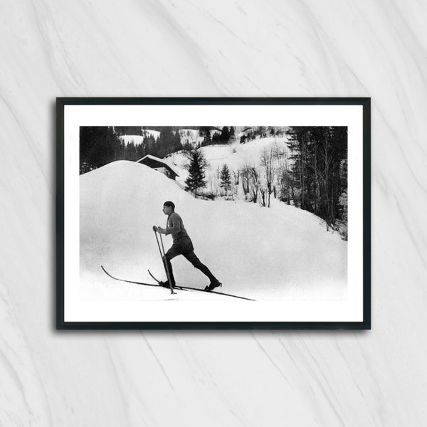 Cross-country skiing, Trees France, Black And White Photography, Wall Art, Vintage Photo, Gelatin silver print