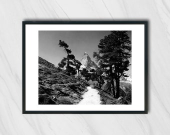 Valley, Alpes, France, Black And White Photography, Wall Art, Vintage Photo, Mountain, Skiing, Climbing. Mat Gelatin silver print