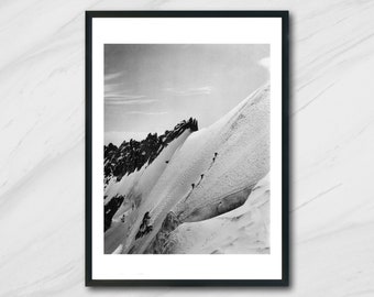 Climbers, Alpes, France, Black And White Photography, Wall Art, Vintage Photo, Mountain, Skiing, Climbing. Gelatin silver print