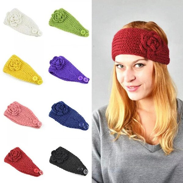Knit Headband Button Etsy