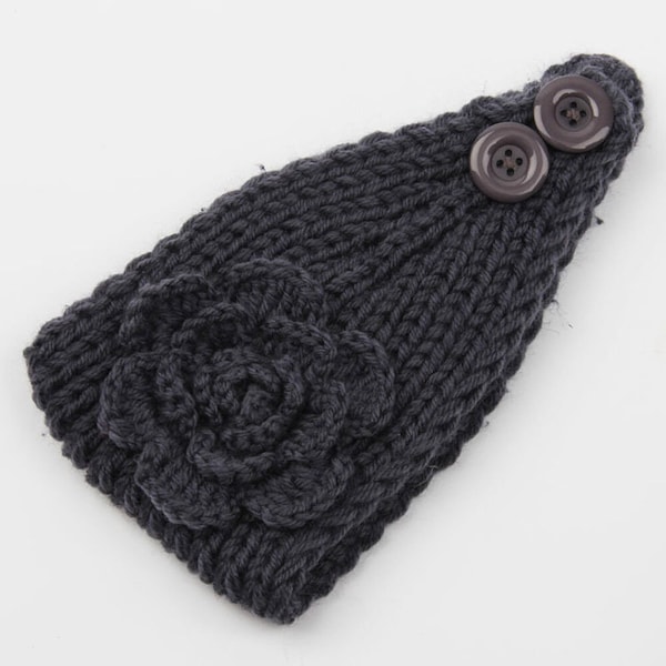 Knitted Headband with flower and button fastening, Knitted Earwarmer, Wool Headband, Winter Accessories, Gift for Her