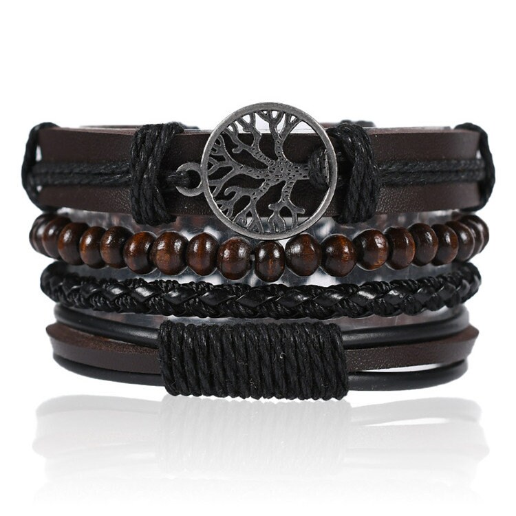 Tree of Life Set Braided Wrap Leather Bracelets Wristband Set of 4 Br…
