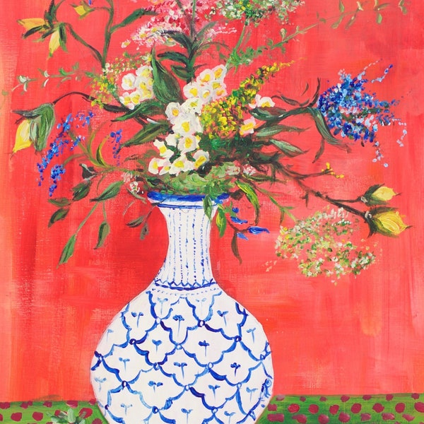 Floral Giclée Art print  "Coral Chinoiserie"